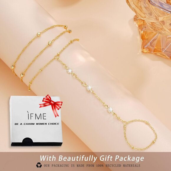 Hand Chain Bracelet Ring Hand Chain 2 PCS 14K Dainty Finger Jewelry - Picture 7 of 9